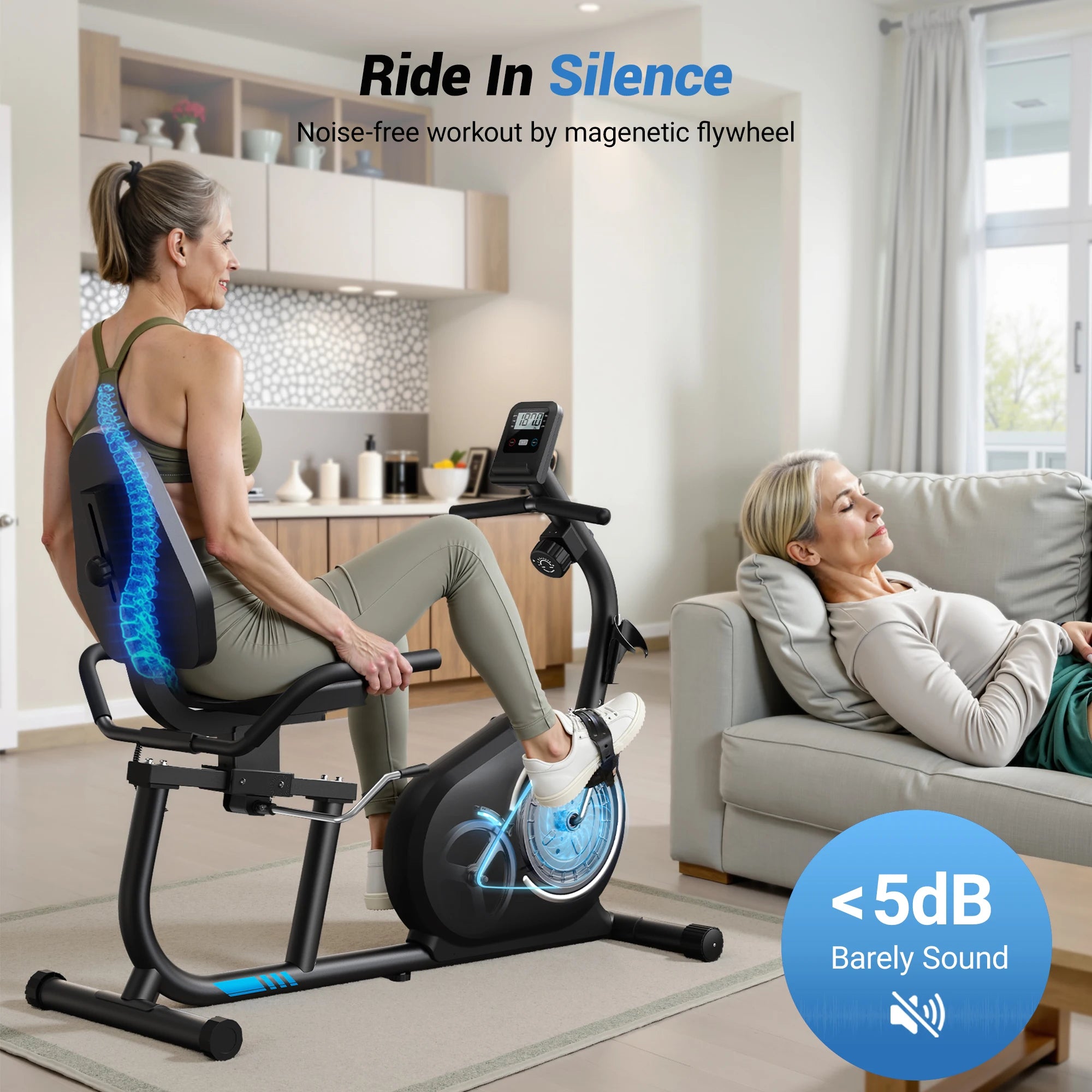 Recumbent Exercise Bike — Bluetooth App, Magnetic Resistance, Back Support