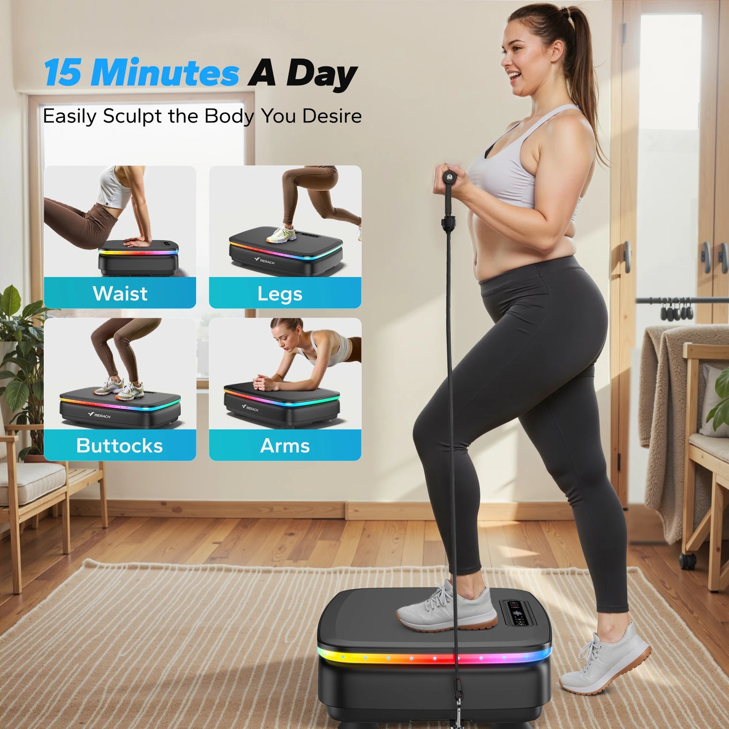 Vibration Plate with 7-Color LED Lights & Bluetooth Speaker — Whole-Body Recovery Platform