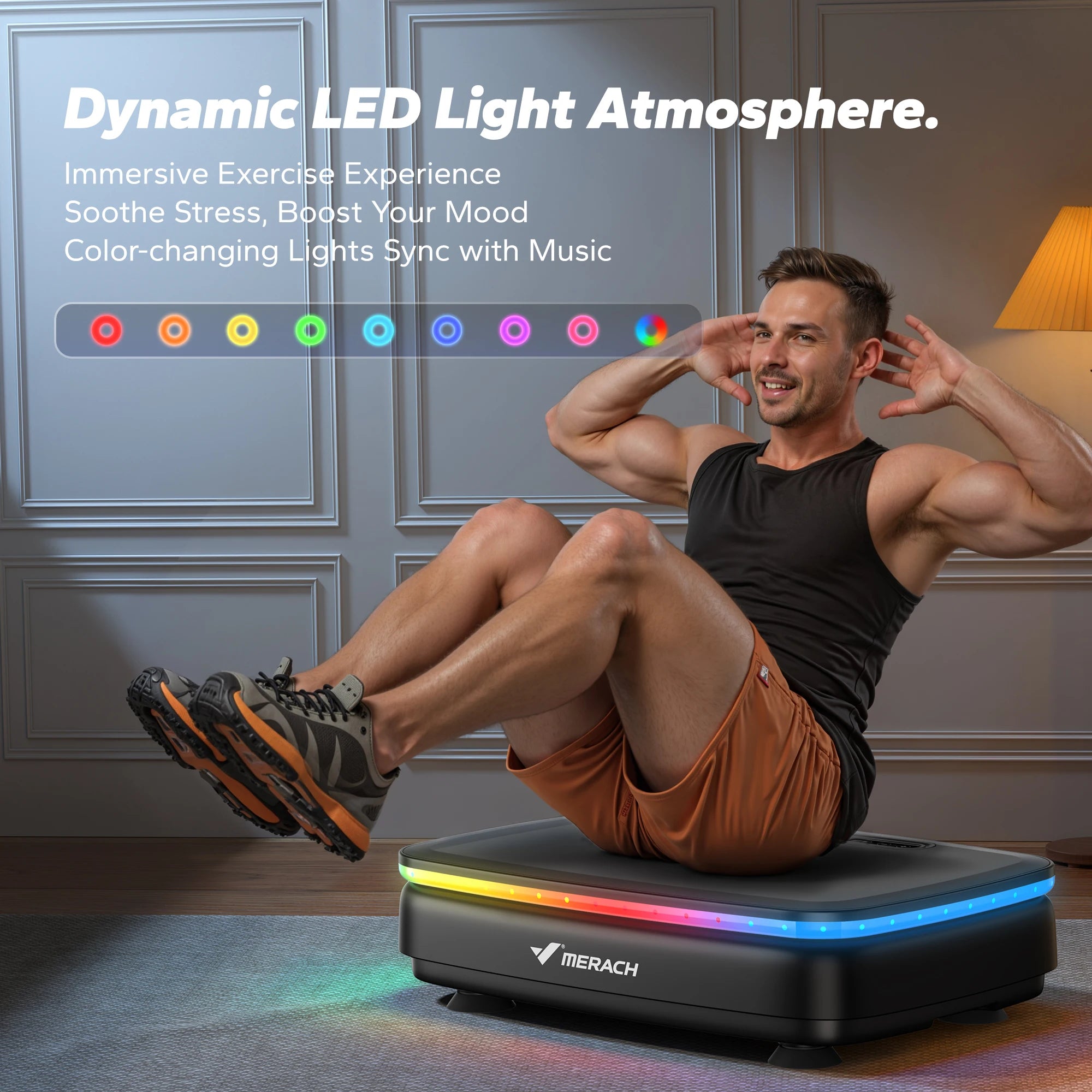 Vibration Plate with 7-Color LED Lights & Bluetooth Speaker — Whole-Body Recovery Platform