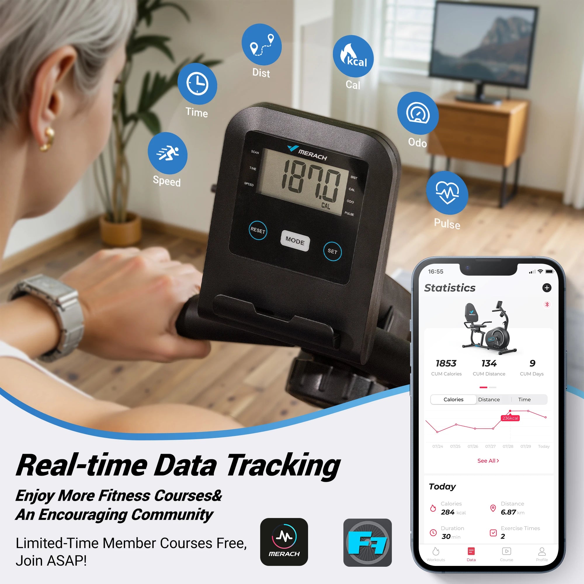 Recumbent Exercise Bike — Bluetooth App, Magnetic Resistance, Back Support