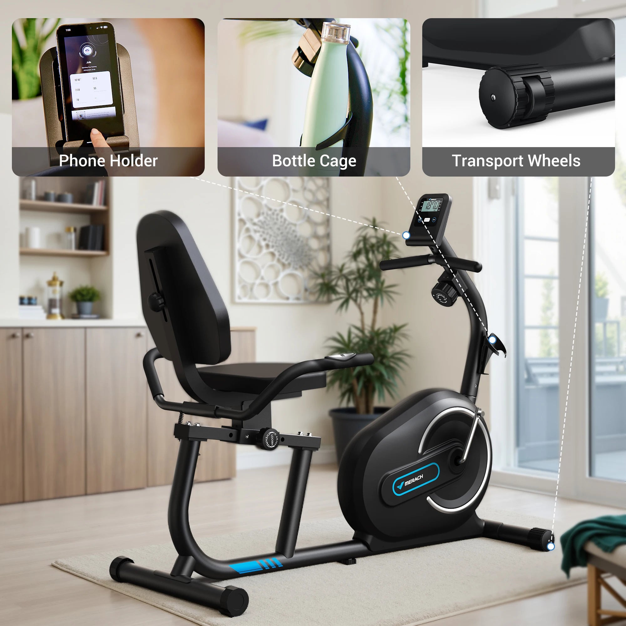 Recumbent Exercise Bike — Bluetooth App, Magnetic Resistance, Back Support