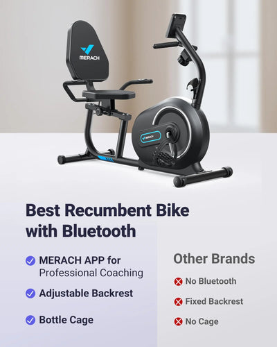 Recumbent Exercise Bike — Bluetooth App, Magnetic Resistance, Back Support