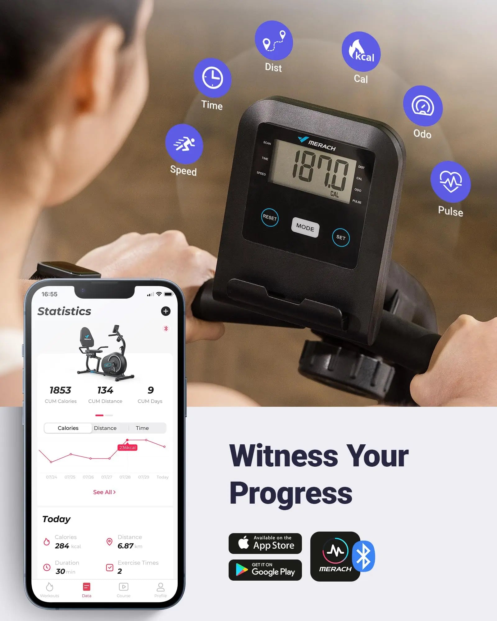 Recumbent Exercise Bike — Bluetooth App, Magnetic Resistance, Back Support