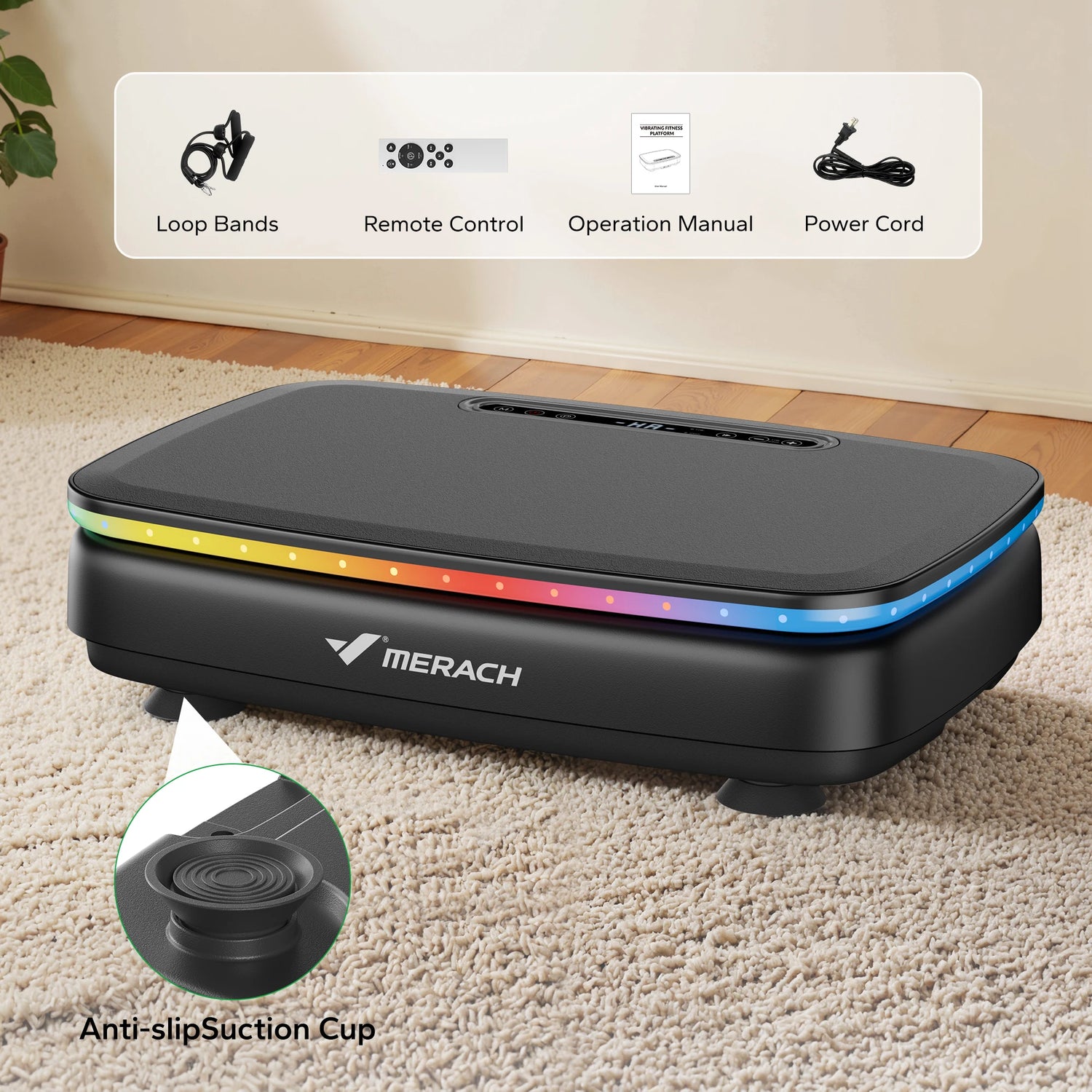 Vibration Plate with 7-Color LED Lights & Bluetooth Speaker — Whole-Body Recovery Platform