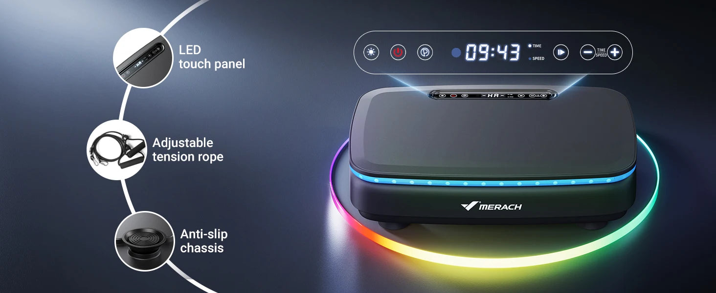 Vibration Plate with 7-Color LED Lights & Bluetooth Speaker — Whole-Body Recovery Platform