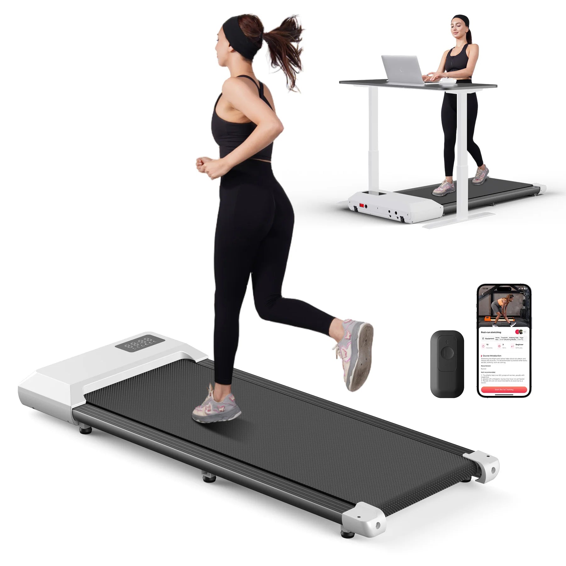 Under-Desk Walking Pad Treadmill — 2.5 HP, App & Remote, 300 lb Capacity