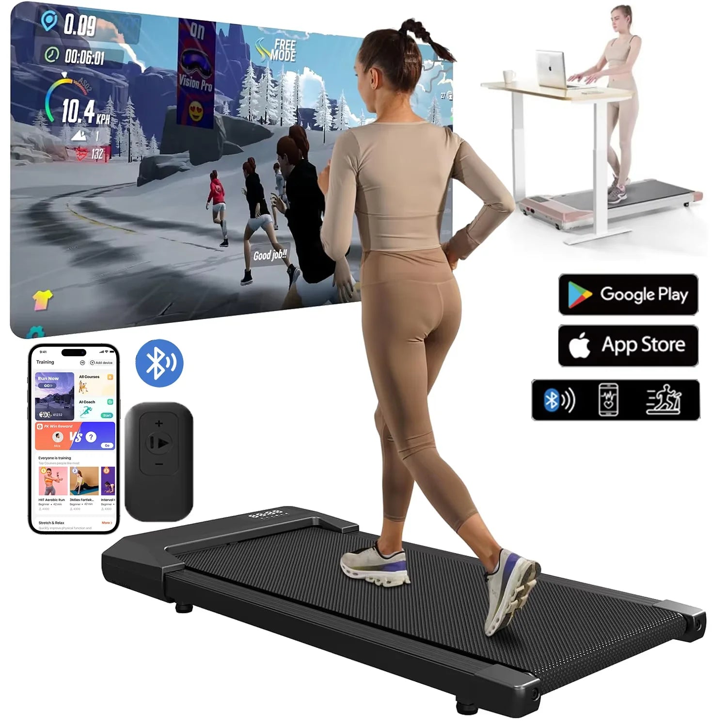 Under-Desk Walking Pad Treadmill — 2.5 HP, App & Remote, 300 lb Capacity