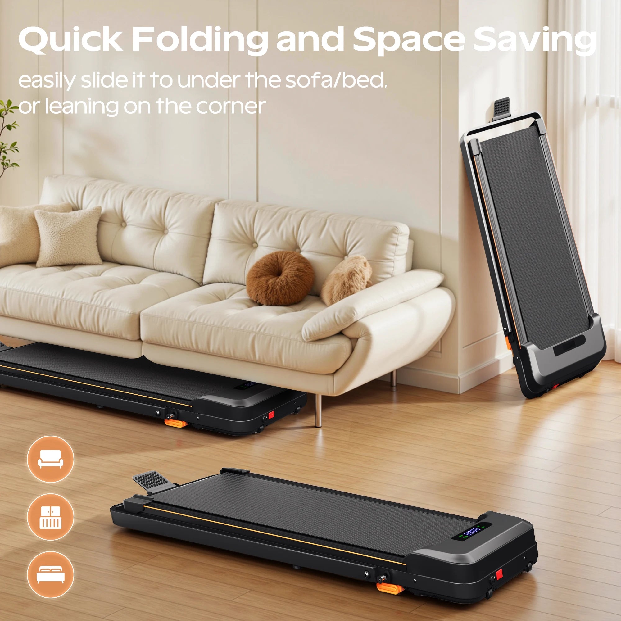 4-in-1 Folding Treadmill with Handrail — Walk, Run, Incline & Under-Desk