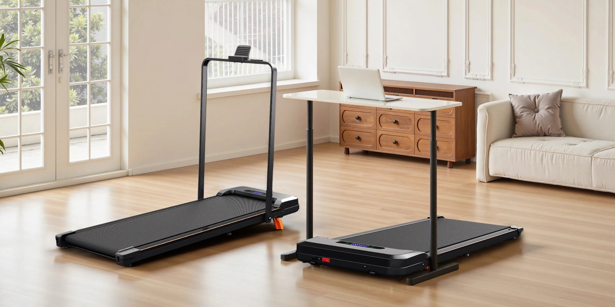4-in-1 Folding Treadmill with Handrail — Walk, Run, Incline & Under-Desk