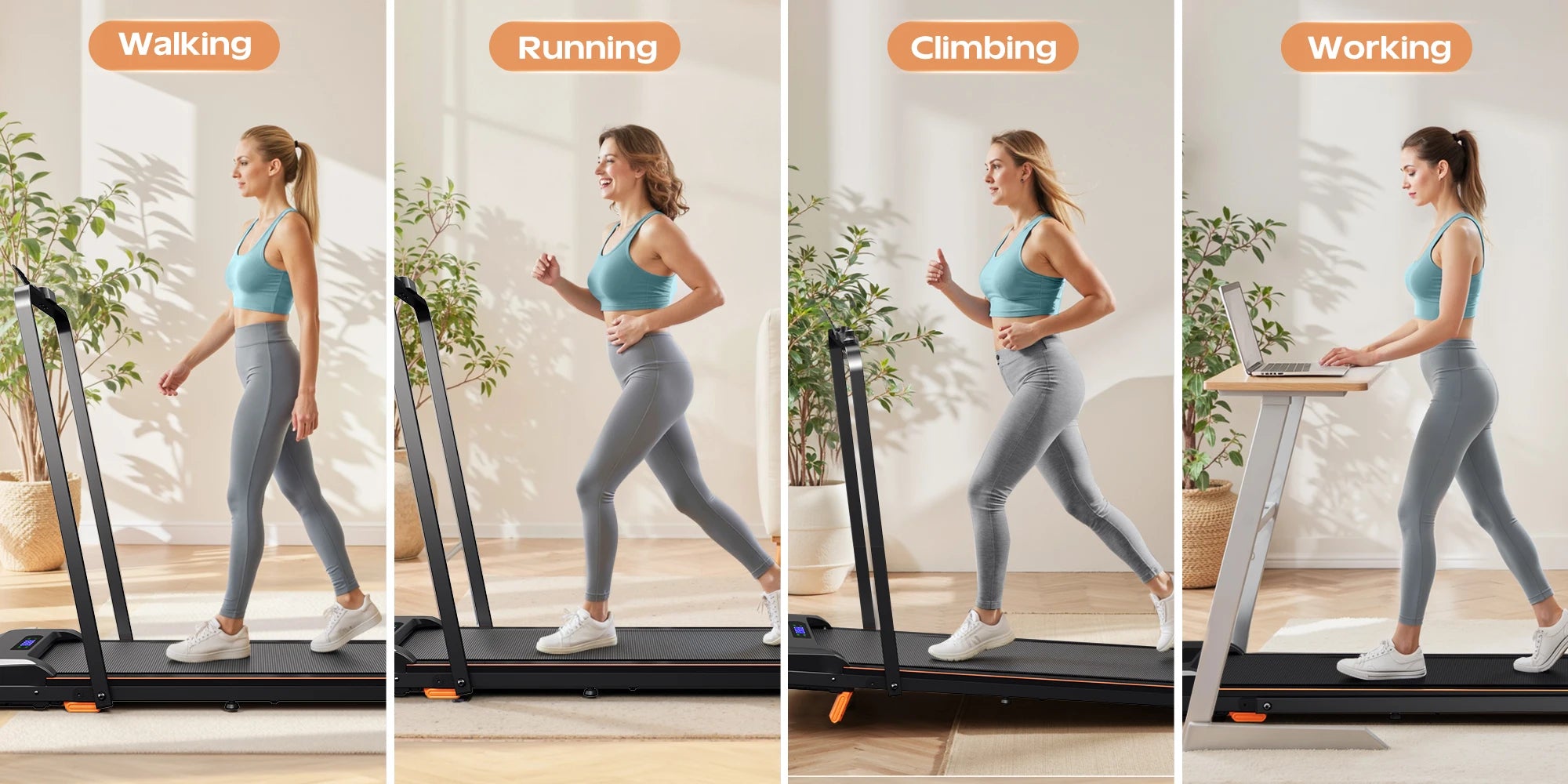 4-in-1 Folding Treadmill with Handrail — Walk, Run, Incline & Under-Desk