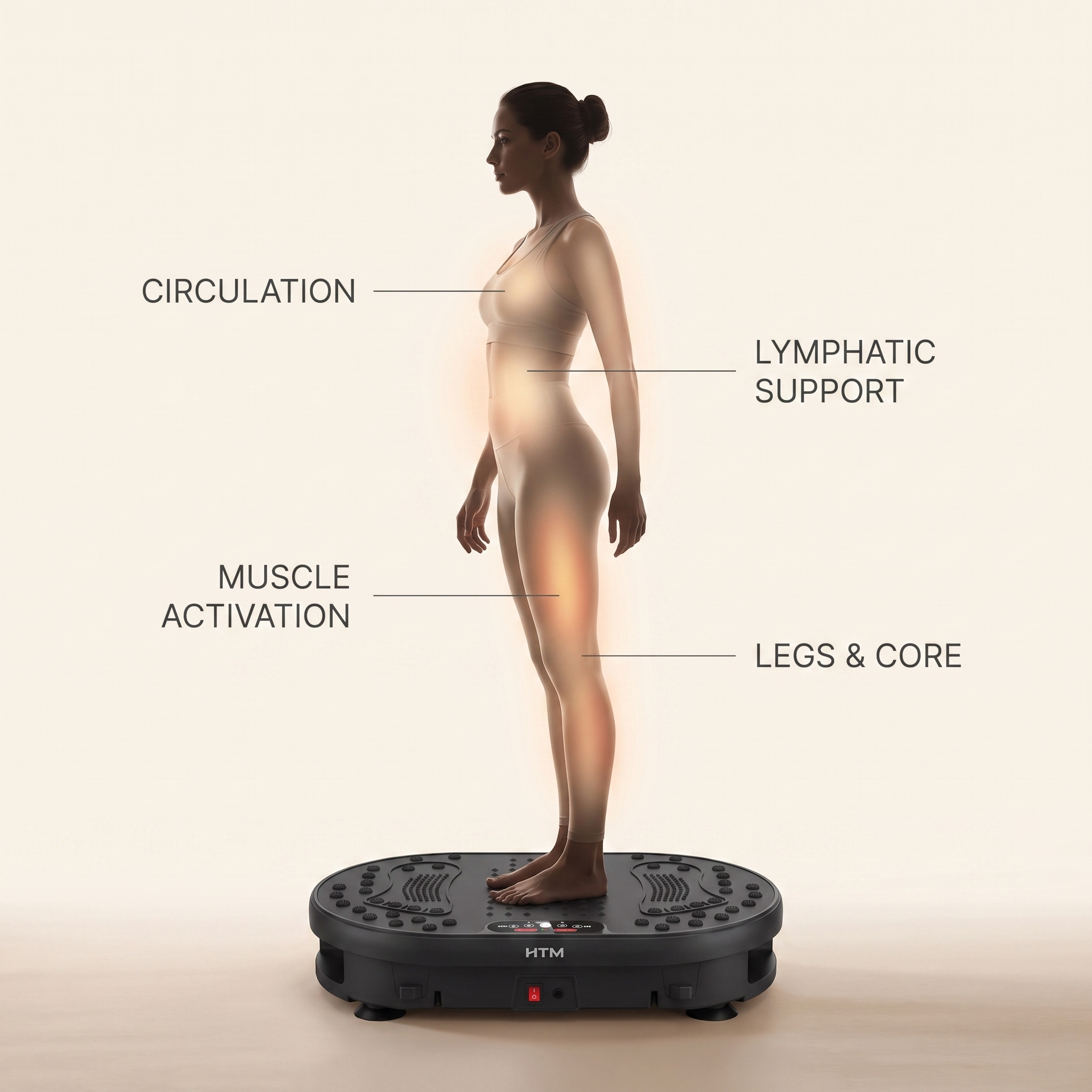 High-Frequency Vibration Plate — 120 Levels & 9 Programs, Touch + Remote Control