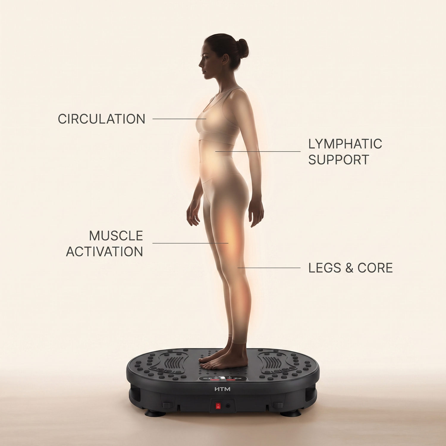 High-Frequency Vibration Plate — 120 Levels & 9 Programs, Touch + Remote Control
